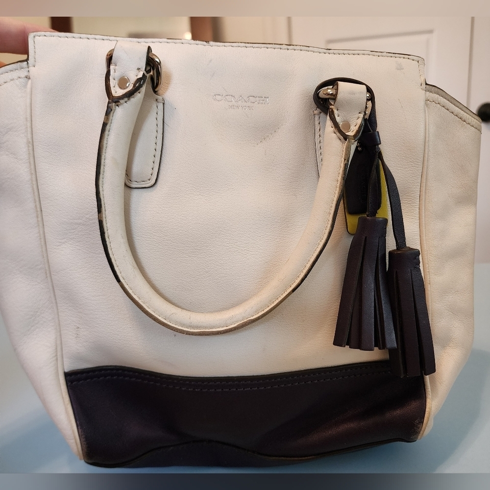 Used Coach tan, purple and yellow handbag - Picture 7 of 16